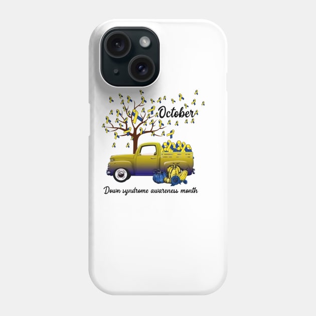 Blue And Yellow Ribbon Pumpkin Truck Down Syndrome Awareness Phone Case by HomerNewbergereq