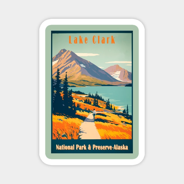 Lake Clark National Park Vintage Travel Poster Magnet by GreenMary Design