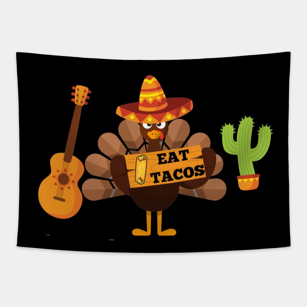 Funny Thanksgiving eat tacos turkey Tapestry by Flipodesigner