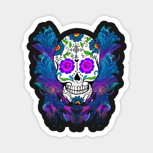 Blue Purple Floral Sugar Skull Day Of The Dead Magnet