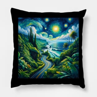 Road To Hana Maui Starry Night - Beautiful Iconic Places Pillow