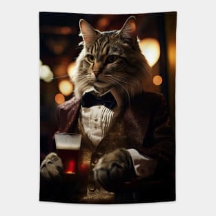 Dapper Tabby Cat with Beer Tapestry