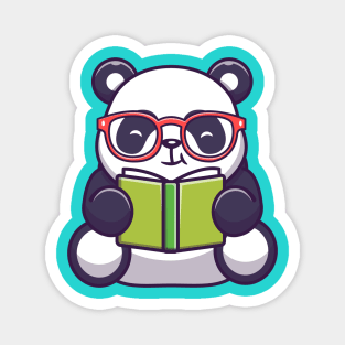 Cute Panda Reading Book Cartoon Magnet