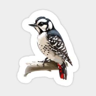 Downy Woodpecker Standing on Branch Magnet