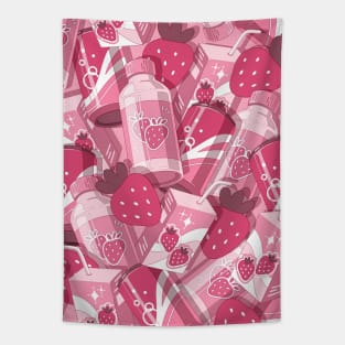 The cute pink set of the strawberry drinks Tapestry