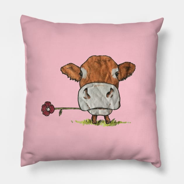 Cute Cow with Flower Pillow by archiesgirl