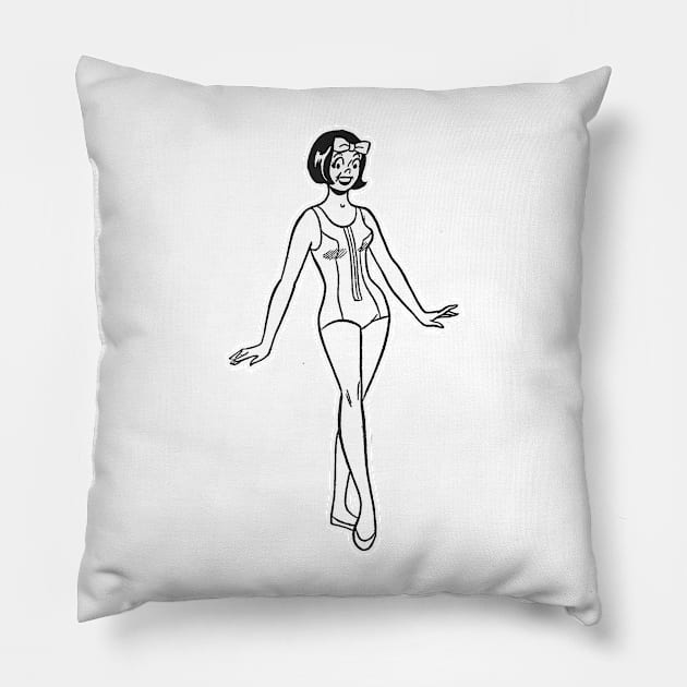 Swimsuit parade - Vintage girl with short hair and bow. Pillow by Marccelus