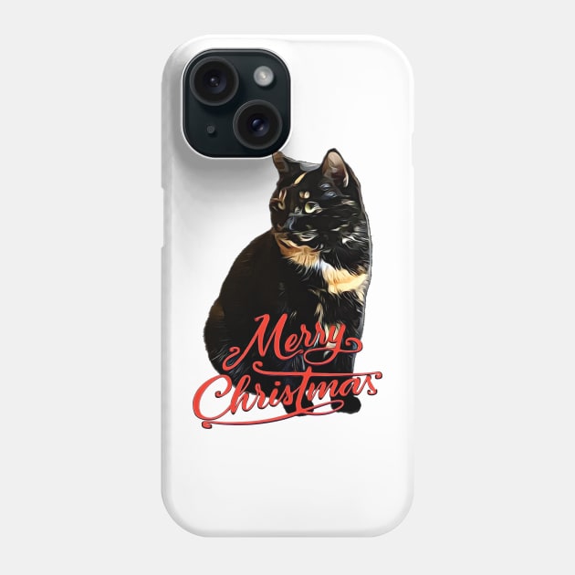 Tortie Cat Merry Christmas Phone Case by TammyWinandArt