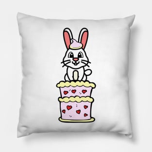 Funny rabbit jumping out of a cake Pillow