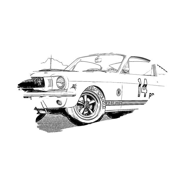 Mustang GT350 Action Art Splash Print Wireframe by Auto-Prints