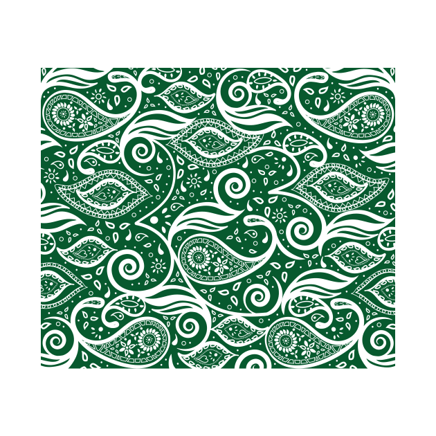 Paisley Bohemian Breeze Art - White and Green by GDCdesigns