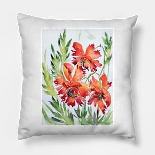 Windy Poppies WAtercolor Painting Pillow