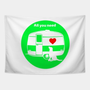 ALL YOU NEED HEART DOG CARAVAN LIME Tapestry