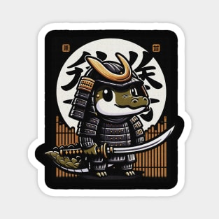 Kawaii Samurai Animal Crocodile Alligator with Katana Cute Japanese Background Word Kanji Magnet