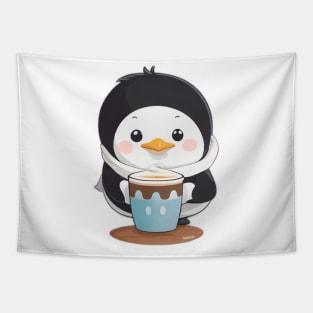 Cute penguin with coffee Tapestry