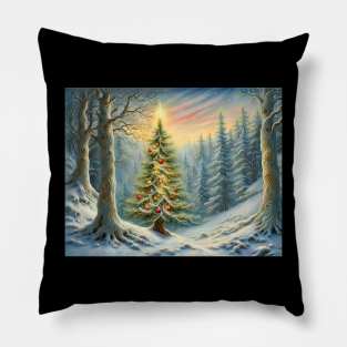 Christmas Tree in  a forest Pillow