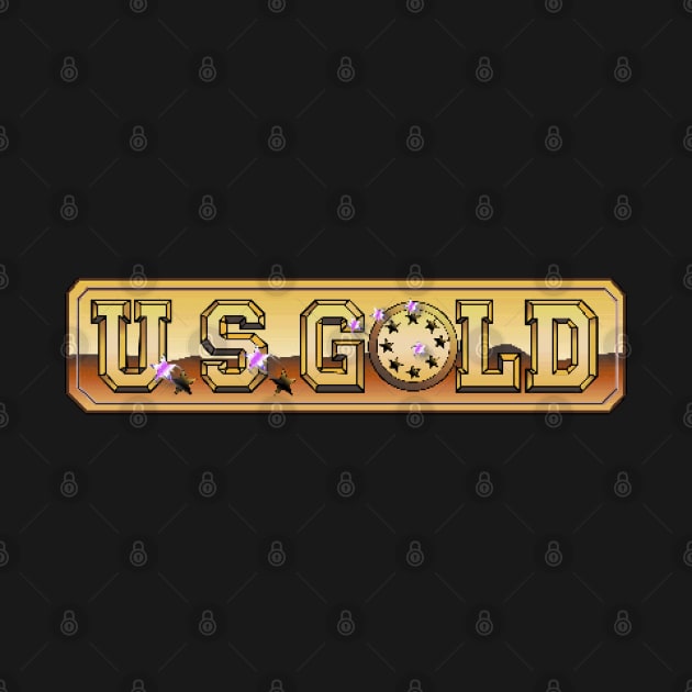 Retro Video Games US Gold Logo Pixell Art by Meta Cortex