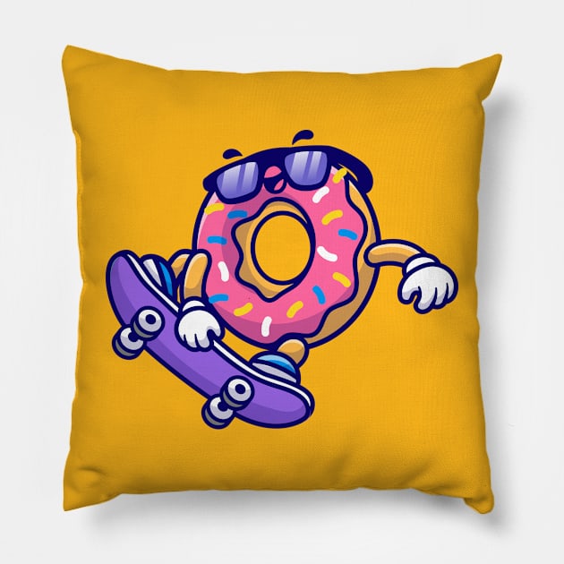 Cute Doughnut Playing Skateboard Pillow by MaiKStore