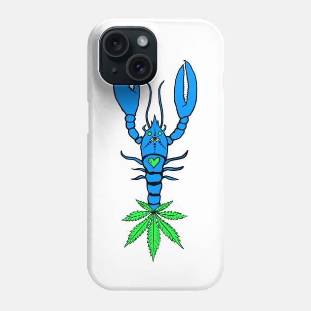 Rare Blue Lobster Third Eye Heart Chakra 420 Leaf Tail Phone Case by Invisible Jaguar Designs