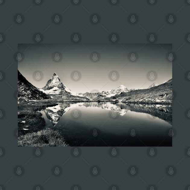 Matterhorn mirroring Swiss Alps bw / Swiss Artwork Photography by RaphaelWolf