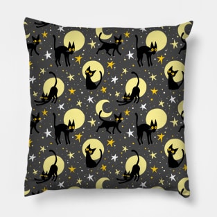 Moonlit Cats on Grey Pillow