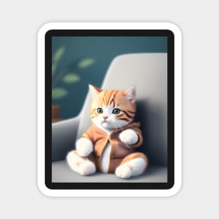 Adorable Cat Illustration - Modern Digital Art Magnet