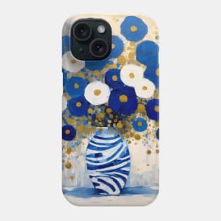 Blue and White Flowers in a Striped Vase Phone Case