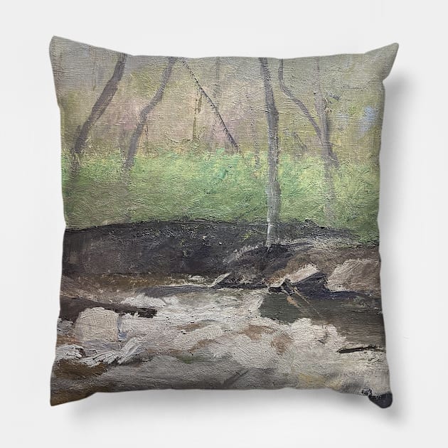 Stream by The Rocky Meadow Oil on Canvas Pillow by Gallery Digitals