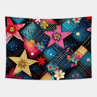 Patchwork Flowers and Stars Tapestry