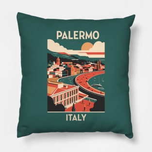 A Vintage Travel Art of Palermo - Italy Pillow