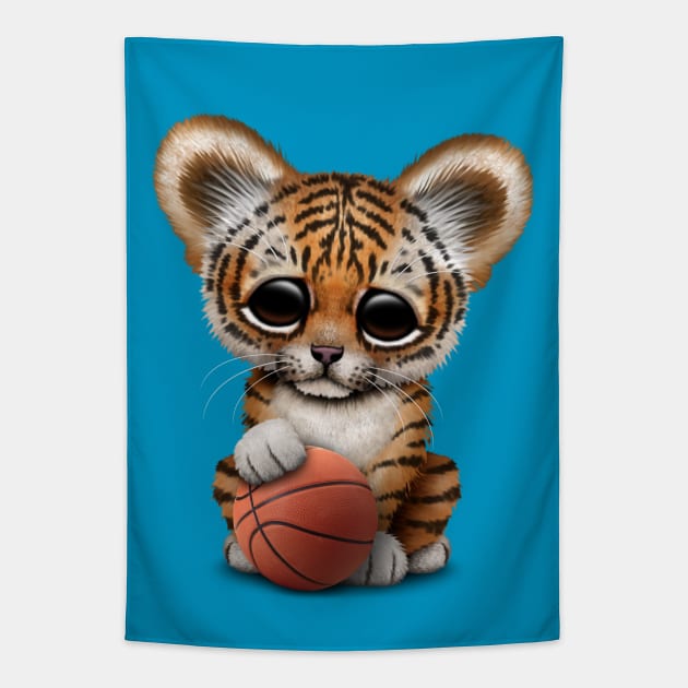 Tiger Cub Playing With Basketball Tapestry by jeffbartels