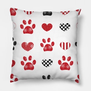 Paw print made of snowflake and hearts Pillow