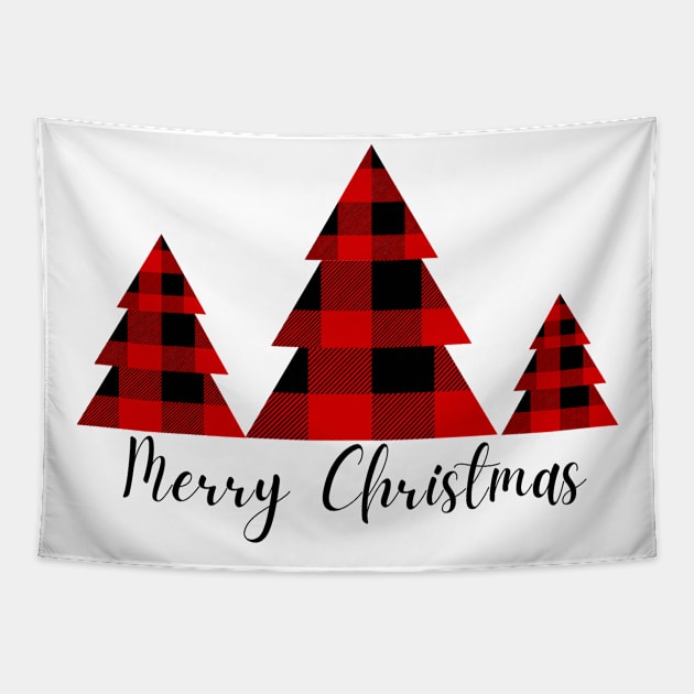 Merry Christmas Buffalo Plaid Trees Tapestry by EdenLiving