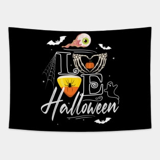 FUNNY I LOVE HALLOWEEN, SKELETON CANDY CORN & BATS Tapestry