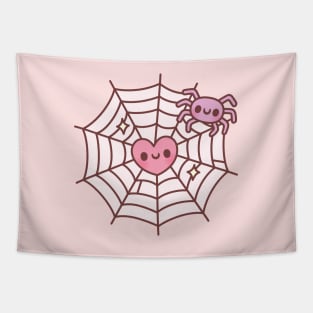 Cute Spider And Heart Caught In Spider Web Tapestry