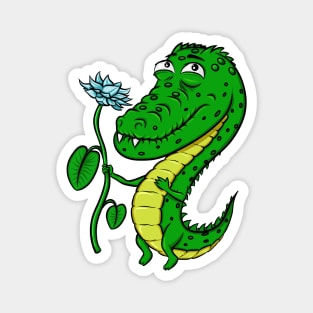 A loving crocodile with flower Magnet