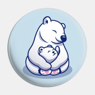 Cute Polar Bear Mom Hugging Baby Polar Pin