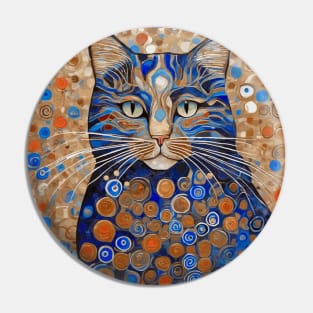 Klimt Cat with Red and Blue Flowers Pin