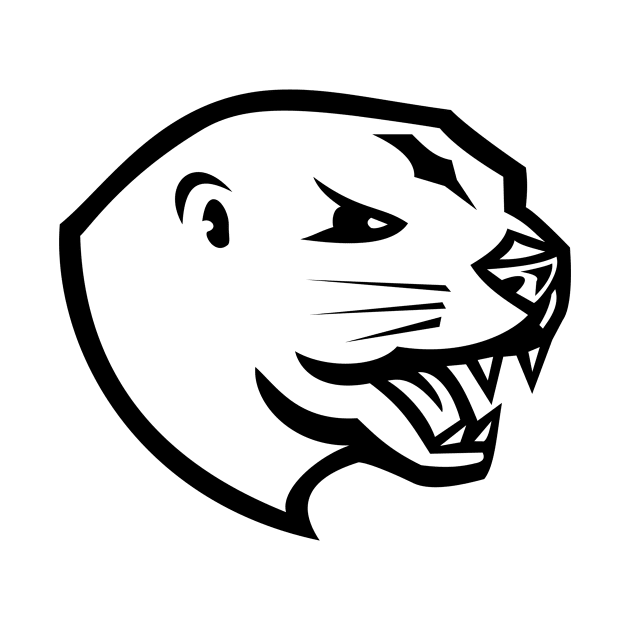 Head of Angry North American River Otter or the Northern River Otter Mascot Retro Black and White by patrimonio