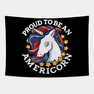 Proud to be an Americorn graphic for Patriotic Unicorn Lovers Tapestry