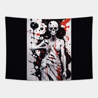 Monochrome Reverie: Artful Skeleton Silhouette Tapestry