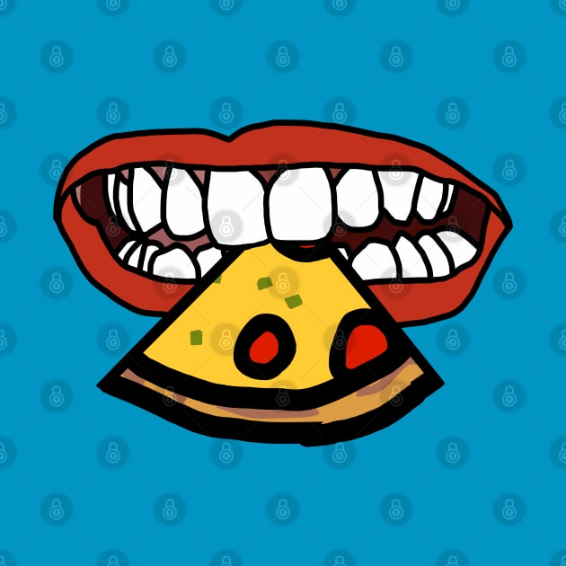 Mouth With Red Lips and White Teeth Eating Pizza Slice by ellenhenryart
