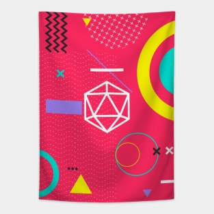 Retro Memphis Hot Pink Polyhedral 20 Sided Dice Tabletop RPG Tapestry