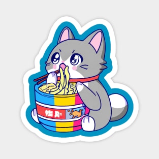 Pansexual Flag Cat Kawaii Anime Eating Ramen Noodles Japanese Kitty LGBT LGBTQ Magnet