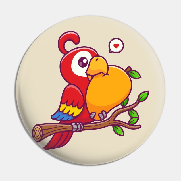 Cute Parrot Bird Eating Mango On Branch Cartoon Pin by Catalyst Labs