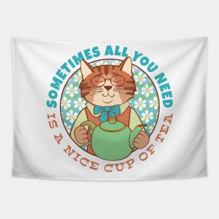 All You Need is Tea Cat Tapestry