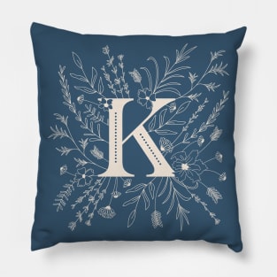 Botanical Letter K (Lake Blue) Pillow