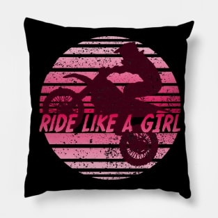 Ride like a Girl Retro Girls Enduro Bike Vintage Dirt Bike Womens Gift Pillow