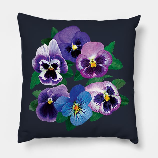 Pansies - Circle of Purple Pansies Pillow by SusanSavad