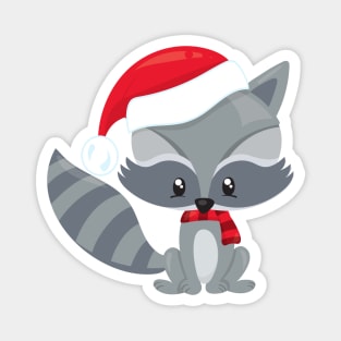 Christmas Raccoon, Cute Raccoon, Santa Hat, Scarf Magnet